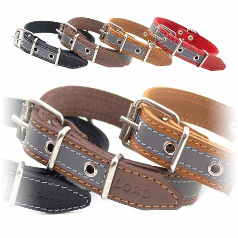 Leather Collar with Light-Reflective Tape CR